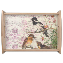 Vintage Bird Ephemera Decoupage Serving Tray