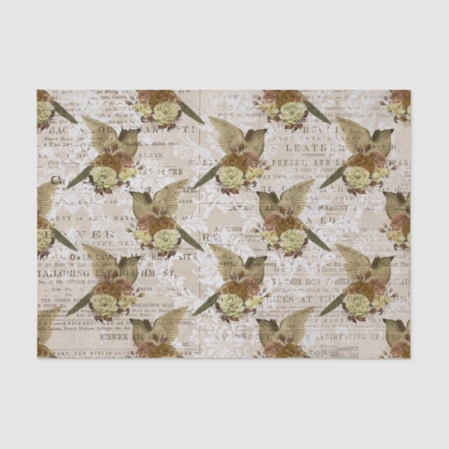 Vintage Bird Ephemera Decoupage Tissue Paper  (Front)