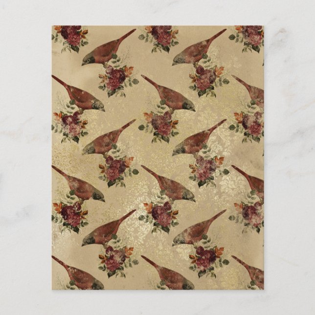 Vintage Bird Ephemera Scrapbook Paper Sheet (Front)