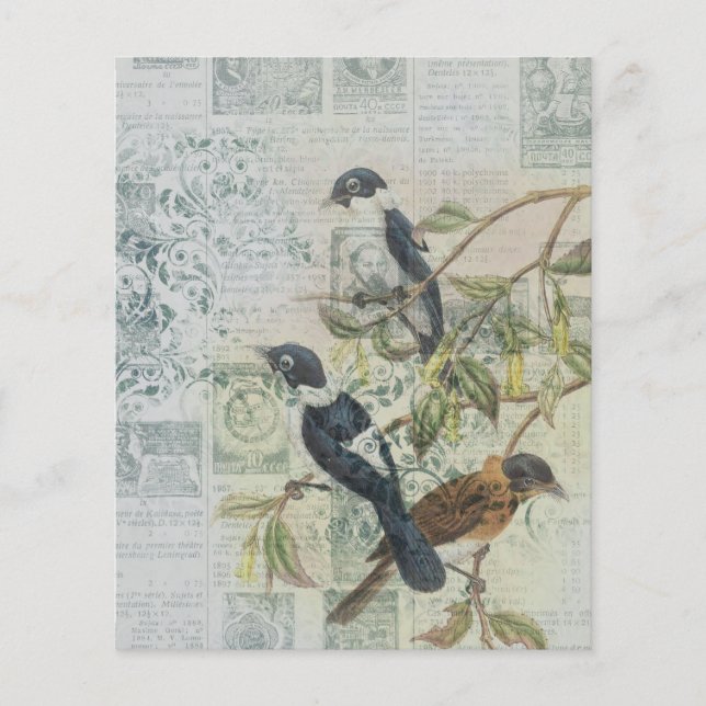Vintage Bird Ephemera Scrapbook Paper Sheet (Front)