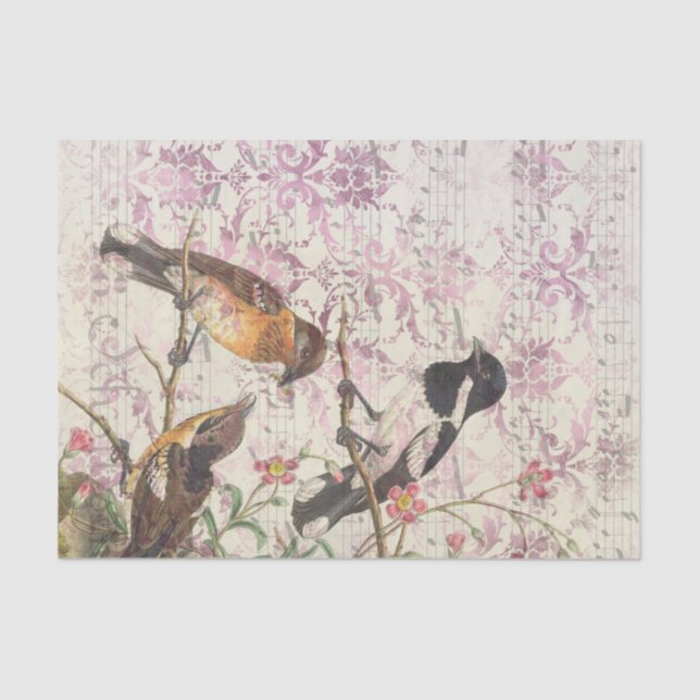 Vintage Bird Ephemera Tissue Paper | Decoupage (Front)
