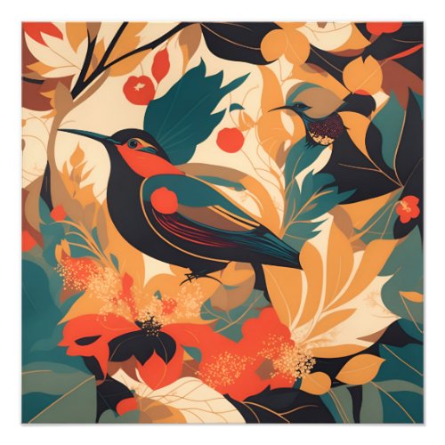 Vintage bird floral leaves 2 photo print