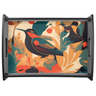 Vintage bird floral leaves #2 serving tray