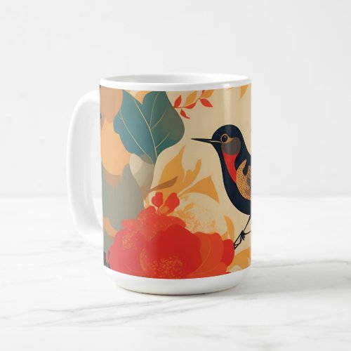 Vintage bird floral leaves coffee mug