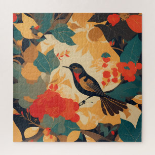 Vintage bird floral leaves jigsaw puzzle