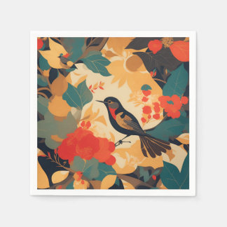 Vintage bird floral leaves napkins