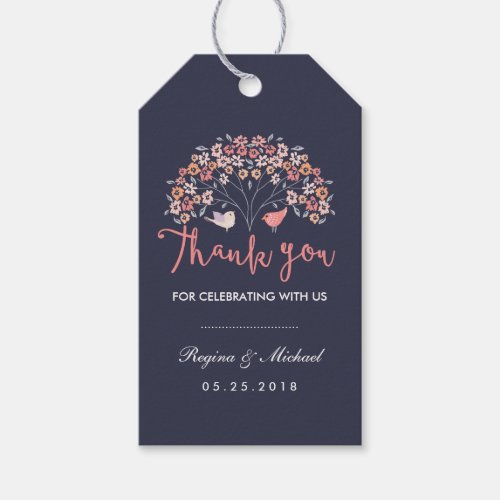 Vintage Bird Floral Wedding Thank You Gift Tag