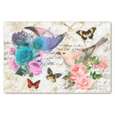 Decoupage Paper Napkins of Postmarks Roses and Butterfly -Cocktail