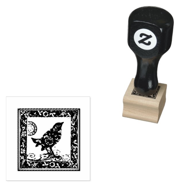 Vintage Bird Frame Wood Handle  Rubber Stamp (Stamped)