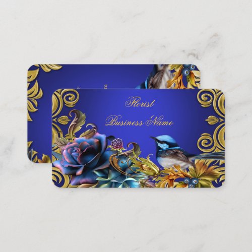 Vintage Bird Gold Flowers Bluebird Bird Blue Business Card