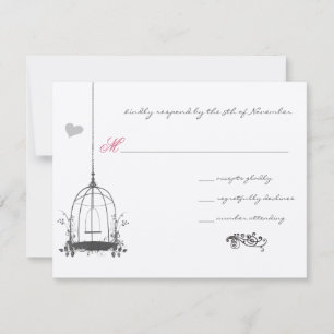 Vintage Bird Gray Cage Pink Accents Wedding Invite