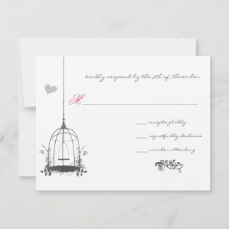 Vintage Bird Gray Cage Pink Accents Wedding Invite