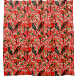 Vintage bird illustration pattern - pink shower curtain