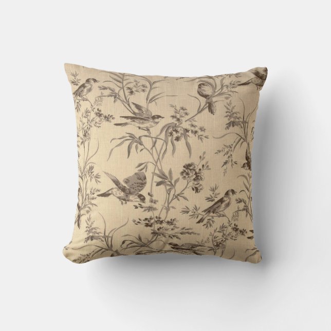 Vintage Bird Illustration Throw Pillow (Front)