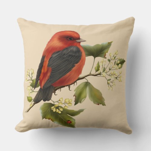 Vintage Bird Illustration Throw Pillow