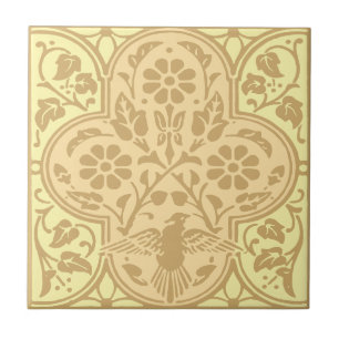 Vintage Bird In Floral Vine Frieze Pattern Ceramic Tile