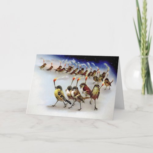 Vintage Bird Mob Christmas Card