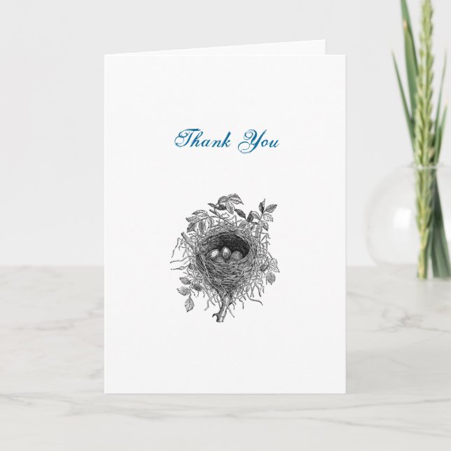 Vintage Bird Nest Illustration Thank You Card (Front)