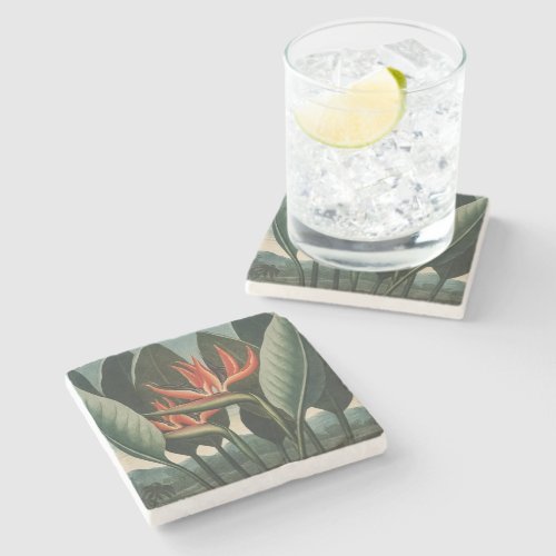 Vintage Bird of Paradise Botanical Temple of Flora Stone Coaster