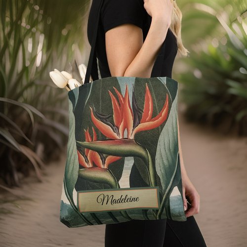 Vintage Bird of Paradise Temple of Flora Monogram Tote Bag