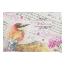 Vintage bird on tree pink flowers decoupage