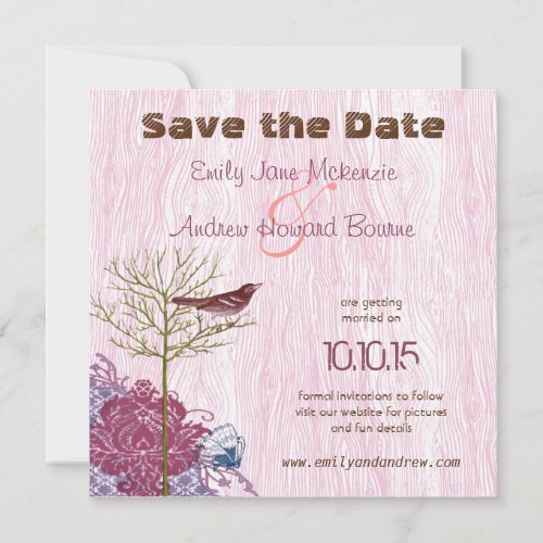 Vintage Bird on WoodGrain Wedding Save the Date