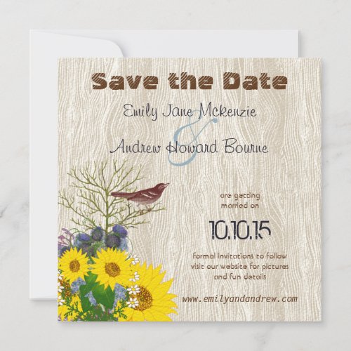 Vintage Bird on WoodGrain Wedding Save the Date