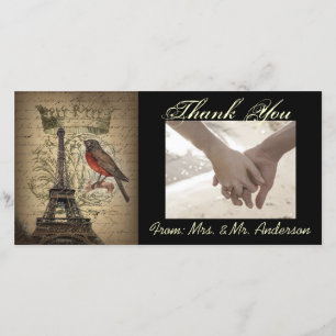 Vintage Bird Paris Eiffel Tower Wedding Thank You Card