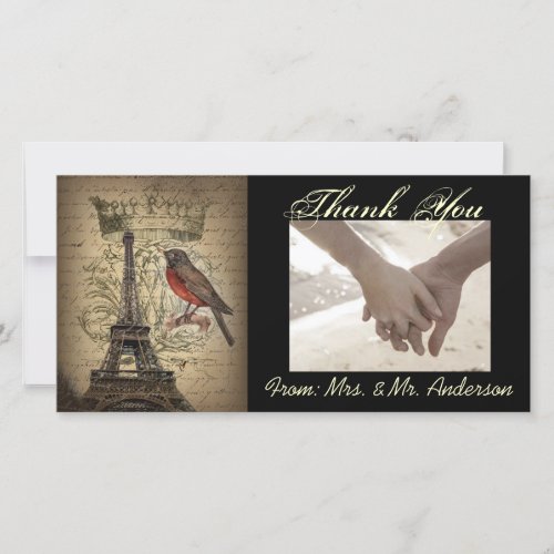 Vintage Bird Paris Eiffel Tower Wedding Thank You Card