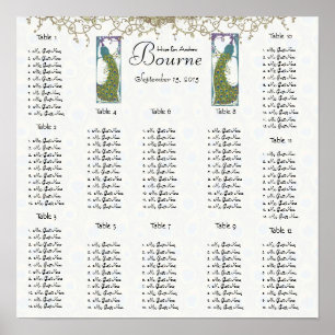 Vintage Bird Peacock Seating Chart 12 Tables
