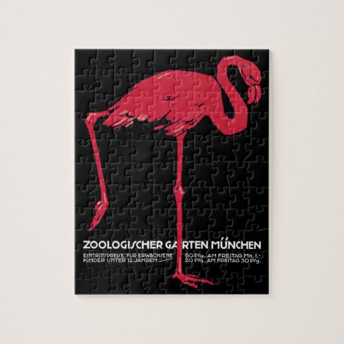 Vintage Bird Pink Flamingo at Germany Munich Zoo Jigsaw Puzzle