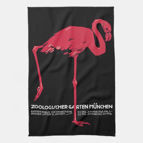 Vintage Bird Pink Flamingo at Germany Munich Zoo Kitchen Towel