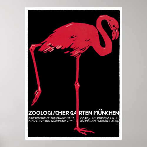 Vintage Bird Pink Flamingo at Germany Munich Zoo Poster