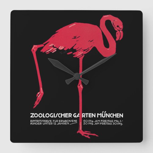 Vintage Bird Pink Flamingo at Germany Munich Zoo Square Wall Clock