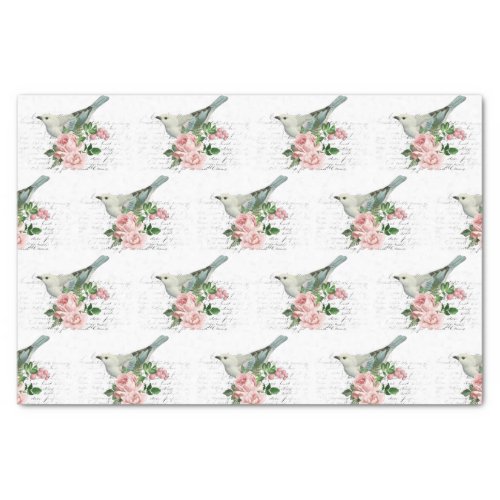 Vintage Bird  Pink Flower Art Letter Tissue Paper