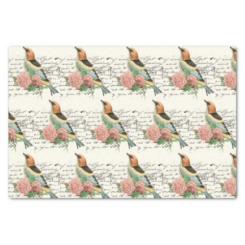 Vintage Bird  Pink Flower Art Vs 2 Tissue Paper