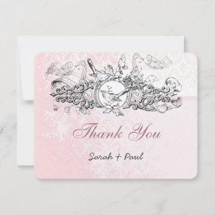 Vintage Bird Pink Musical Scroll Wedding Thank You Card