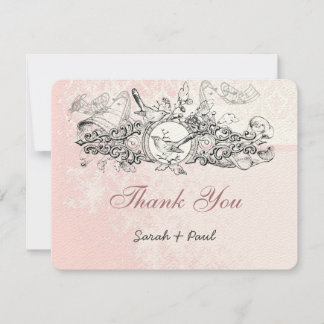 Vintage Bird Pink Musical Scroll Wedding Thank You Card