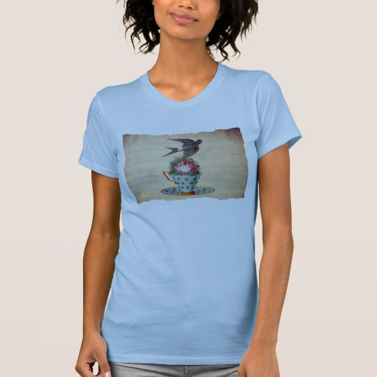 Vintage Bird, Roses, and Teacup T-Shirt