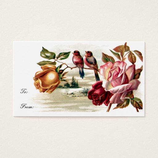 Customizable Vintage Bird Roses Gift Tag Business Card Templates