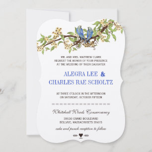 Vintage Bird Royal Blue Cherry Blossom Wedding Invitation