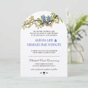 Vintage Bird Royal Blue Cherry Blossom Wedding Invitation