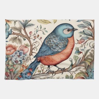 Vintage bird Scandinavian fabric design