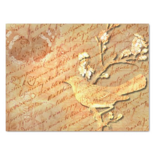 Vintage Bird  Script A Shabby Chic Decoupage Tissue Paper