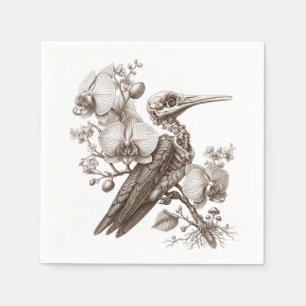 Vintage Bird Skeleton and Orchid Flowers Engraving Napkins