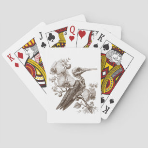 Vintage Bird Skeleton and Orchid Flowers Engraving Poker Cards