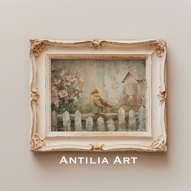 Vintage Bird Springtime Painting Country Farmhouse Poster (Creator Uploaded)