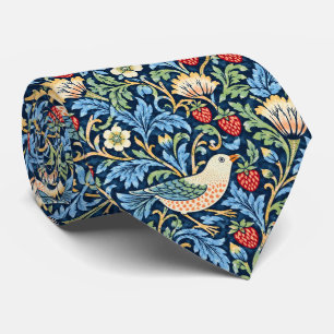 Vintage Bird, Strawberry & Floral Pattern Neck Tie
