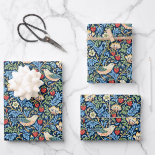 Vintage Bird, Strawberry & Floral Pattern Wrapping Paper Sheets