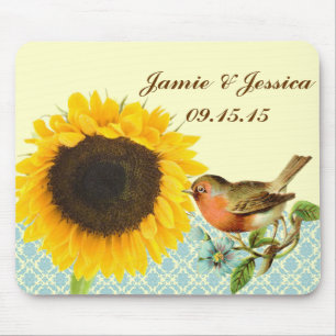 Vintage Bird Sunflower MousePad